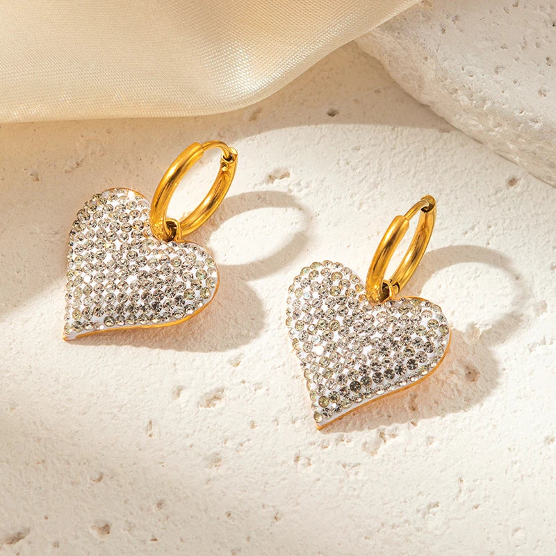 ANENJERY 316L Stainless Steel Green White Zircon Love Heart Necklace Earrings For Women Sparkling Jewelry Gifts Wholesale