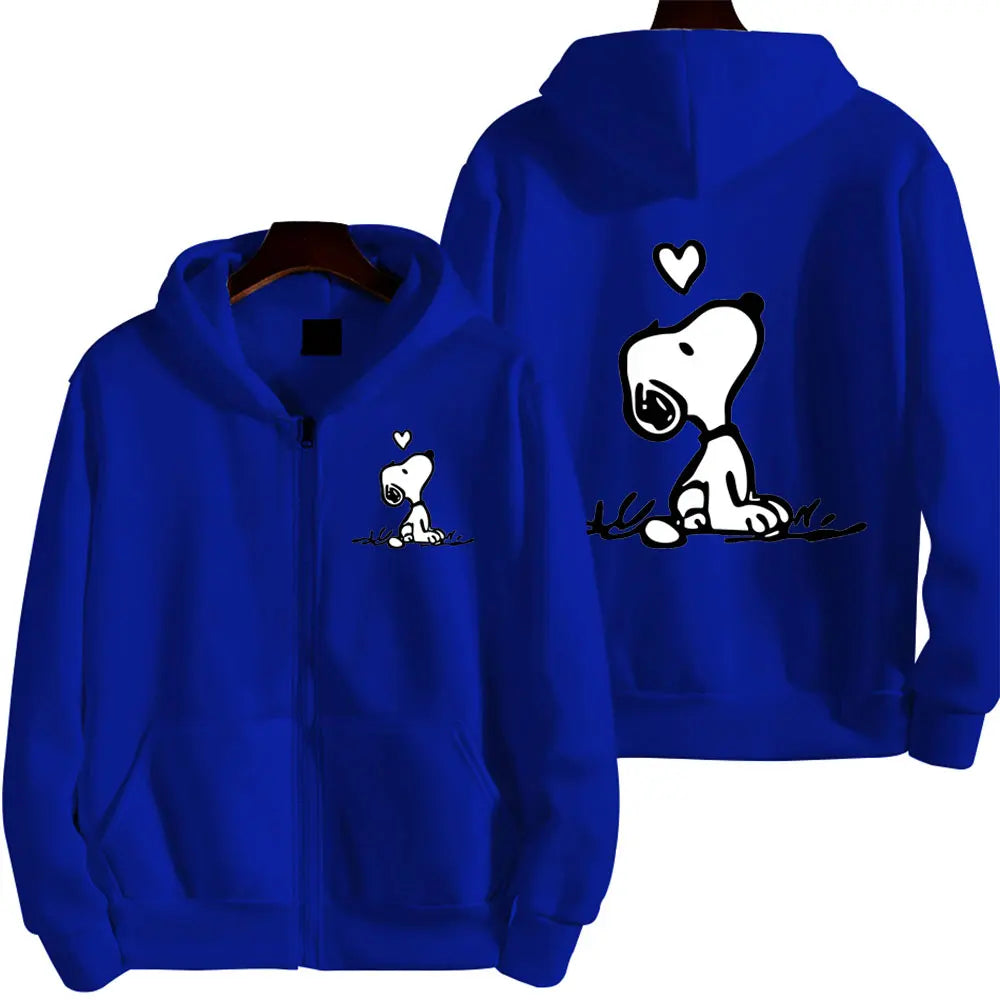 Snoopy Women Zip Up Hoodie Cartoon Anime Spring Autumn Men Oversized Sweatshirt 2024 New Fashion Khaki Couple Jackets Coats