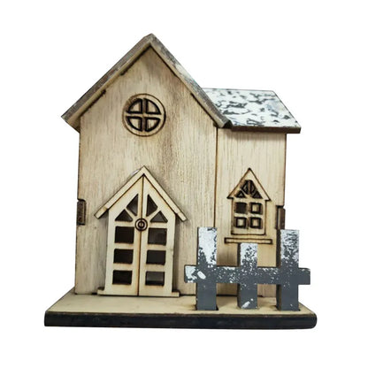 Christmas Home Decoration LED Luminous Wooden House Small House Xmas Tree Desktop Decoration Happy New Year Give Gifts Friends