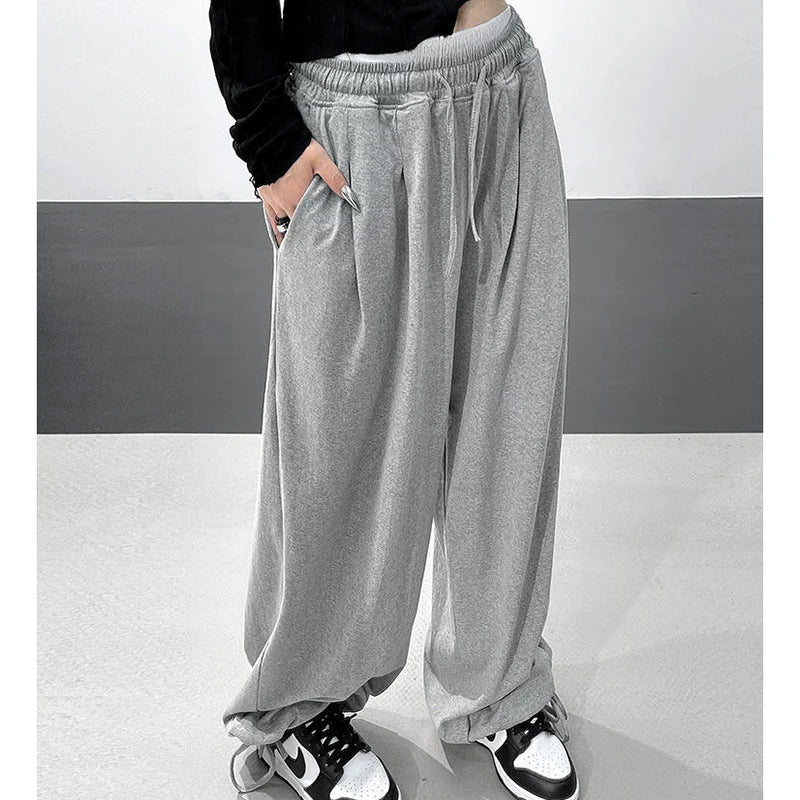 FOTVOTEE Casual Drawstring Sweatpants Women Fashion Loose High-waisted Slimming Harem Pants 2025 New All Match Simple Joggers